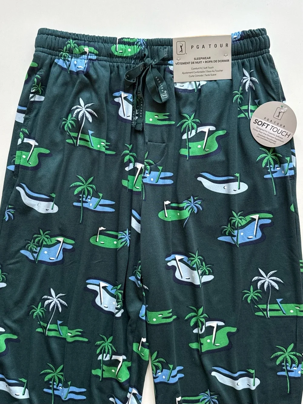PGA TOUR Sleepwear Mens Soft Touch Beach Golf Course Jersey Pants, June Bug - S